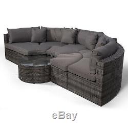 MONACO Large Grey Rattan Garden Sofa Set Half Moon Wicker Garden Furniture