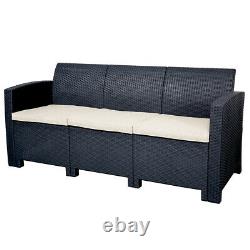 Marbella 3 Seater Rattan Sofa Outdoor Garden Furniture in Graphite Cream Cushion