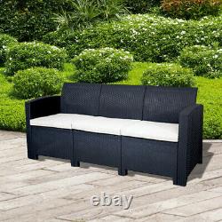 Marbella 3 Seater Rattan Sofa Outdoor Garden Furniture in Graphite Cream Cushion
