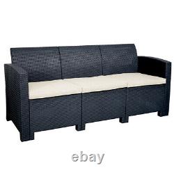 Marbella 3 Seater Rattan Sofa Outdoor Garden Furniture in Graphite Cream Cushion