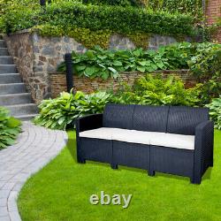 Marbella 3 Seater Rattan Sofa Outdoor Garden Furniture in Graphite Cream Cushion