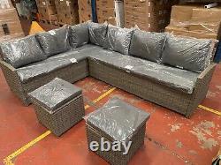 Matara Rattan Corner Sofa and Footstools Garden Furniture Grey ASSEMBLED