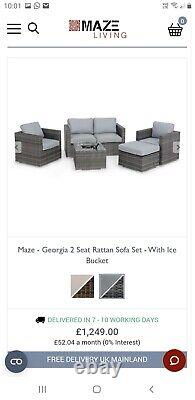 Maze Rattan Garden Furniture Sofa Set Lounger, Ice Bucket, Seats 5 Grey New