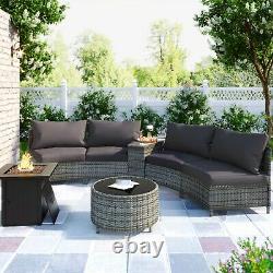 Merax 6 Pcs Outdoor Garden Rattan Sofa Set Patio Furniture Set with Round Table