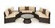 Milan Rattan Outdoor Garden Furniture Brown Half Circle Sofa Set With Table