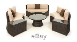 Milan Rattan Outdoor Garden Furniture Brown Half Circle Sofa Set with Table