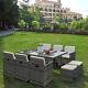 Mix Grey 11 Pieces Rattan Garden Outdoor Furniture Set Cube Dining Chairs Table