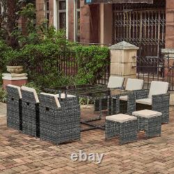 Mix grey 11 PIECES RATTAN GARDEN OUTDOOR FURNITURE SET CUBE DINING CHAIRS TABLE