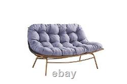 Modern Rattan Outdoor Garden Furniture Lounge Sofa with Glass Table Grey Blue