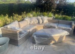 Modular Rattan Garden Furniture Set with Removable Cushions Matching Footstool