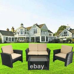 NEW 4 PCS Rattan Garden Furniture Set Patio Outdoor Table Chairs Sofa Black UK