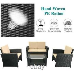 NEW 4 PCS Rattan Garden Furniture Set Patio Outdoor Table Chairs Sofa Black UK