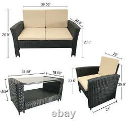 NEW 4 PCS Rattan Garden Furniture Set Patio Outdoor Table Chairs Sofa Black UK