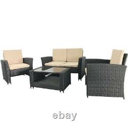 NEW 4 PCS Rattan Garden Furniture Set Patio Outdoor Table Chairs Sofa Black UK