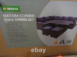 NEW Boxed Matara Rattan Corner Sofa Dining Garden Furniture Set in Grey