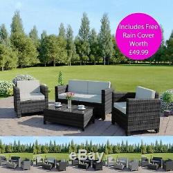 NEW Dark Mix Grey Rattan Weave Garden Furniture Sofa Set FREE COVER