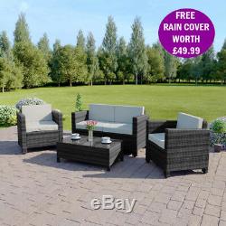 NEW Dark Mix Grey Rattan Weave Garden Furniture Sofa Set FREE COVER