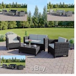 NEW Dark Mix Grey Rattan Weave Garden Furniture Sofa Set FREE COVER