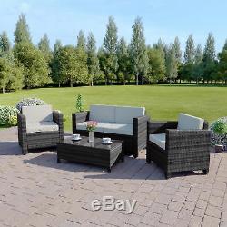 NEW Dark Mix Grey Rattan Weave Garden Furniture Sofa Set FREE COVER