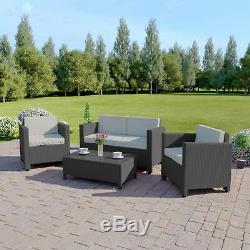 NEW Dark Mix Grey Rattan Weave Garden Furniture Sofa Set FREE COVER