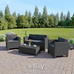 NEW Dark Mix Grey Rattan Weave Garden Furniture Sofa Set FREE COVER