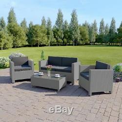 NEW Dark Mix Grey Rattan Weave Garden Furniture Sofa Set FREE COVER