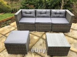 NEW Rattan Garden Furniture Grey Sofa Set 4 Seat Modular, 1 Table + Raincover