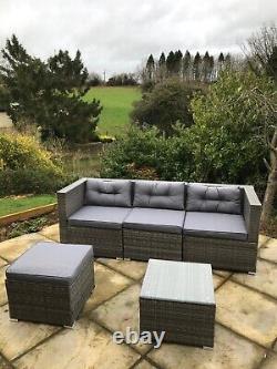 NEW Rattan Garden Furniture Grey Sofa Set 4 Seat Modular, 1 Table + Raincover