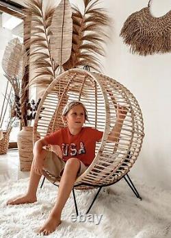 Natural Rattan Hanging Chair Freestanding Egg Swing Outdoor Indoor Patio Garden