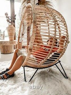 Natural Rattan Hanging Chair Freestanding Egg Swing Outdoor Indoor Patio Garden