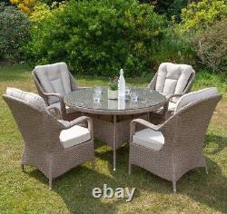 Natural Rattan Round Table And 4 Chairs Set Cushioned Garden Furniture RRP £990