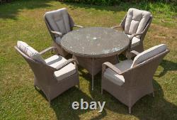 Natural Rattan Round Table And 4 Chairs Set Cushioned Garden Furniture RRP £990