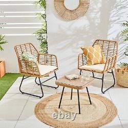 Neo Garden Furniture Patio Wicker Bamboo Style Cane Chair Table Bistro Set 3 PC