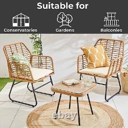 Neo Garden Furniture Patio Wicker Bamboo Style Cane Chair Table Bistro Set 3 PC