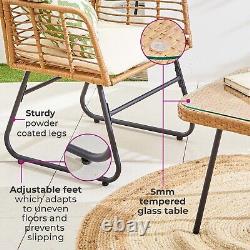 Neo Garden Furniture Patio Wicker Bamboo Style Cane Chair Table Bistro Set 3 PC