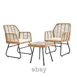 Neo Garden Furniture Patio Wicker Bamboo Style Cane Chair Table Bistro Set 3 PC