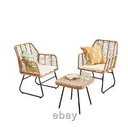 Neo Garden Furniture Patio Wicker Bamboo Style Cane Chair Table Bistro Set 3 PC