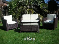 New Garden Rattan Wicker Outdoor Conservatory Furniture Set Table Chairs Brown