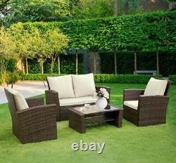 New Rattan Garden Furniture, 4 Piece Set. Sofa, Chairs Table Cushions. 24hr del