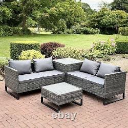 New Rattan Garden Furniture Corner Sofa Outdoor Set Black&grey Storage Box 2024