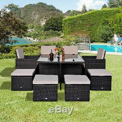 New Rattan Garden Furniture Outdoor Home Cube Weave Wicker Dining Set 9pc