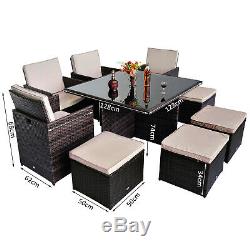 New Rattan Garden Furniture Outdoor Home Cube Weave Wicker Dining Set 9pc