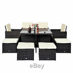 New Rattan Garden Furniture Outdoor Home Cube Weave Wicker Dining Set 9pc