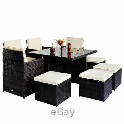 New Rattan Garden Furniture Outdoor Home Cube Weave Wicker Dining Set 9pc