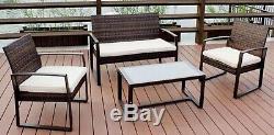 New Rattan Garden Furniture Set 4 Piece Chairs Sofa Table Outdoor Patio
