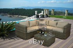Nova' Brown Rattan Corner Sofa Outdoor Garden Furniture Coffee Table Set