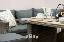 Nova' Grey Rattan Corner Sofa Outdoor Garden Furniture Dining Table Set