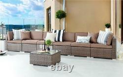 ORLANDO Brown Grey Rattan Modular Outdoor Furniture Garden Sofa Table Dining Set