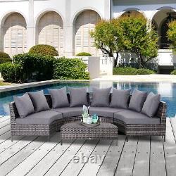 OUTSUNNY 4-Seater Half Moon Shaped Rattan Outdoor Garden Furniture Set Grey