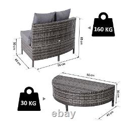 OUTSUNNY 4-Seater Half Moon Shaped Rattan Outdoor Garden Furniture Set Grey